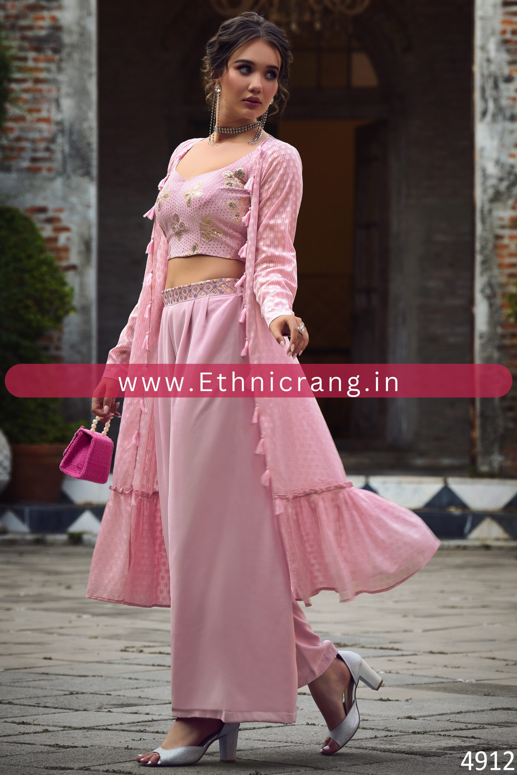 Upgrade Your Ethnic Wardrobe with Georgette Embroidered Blouse, Jacket & Plazo Set