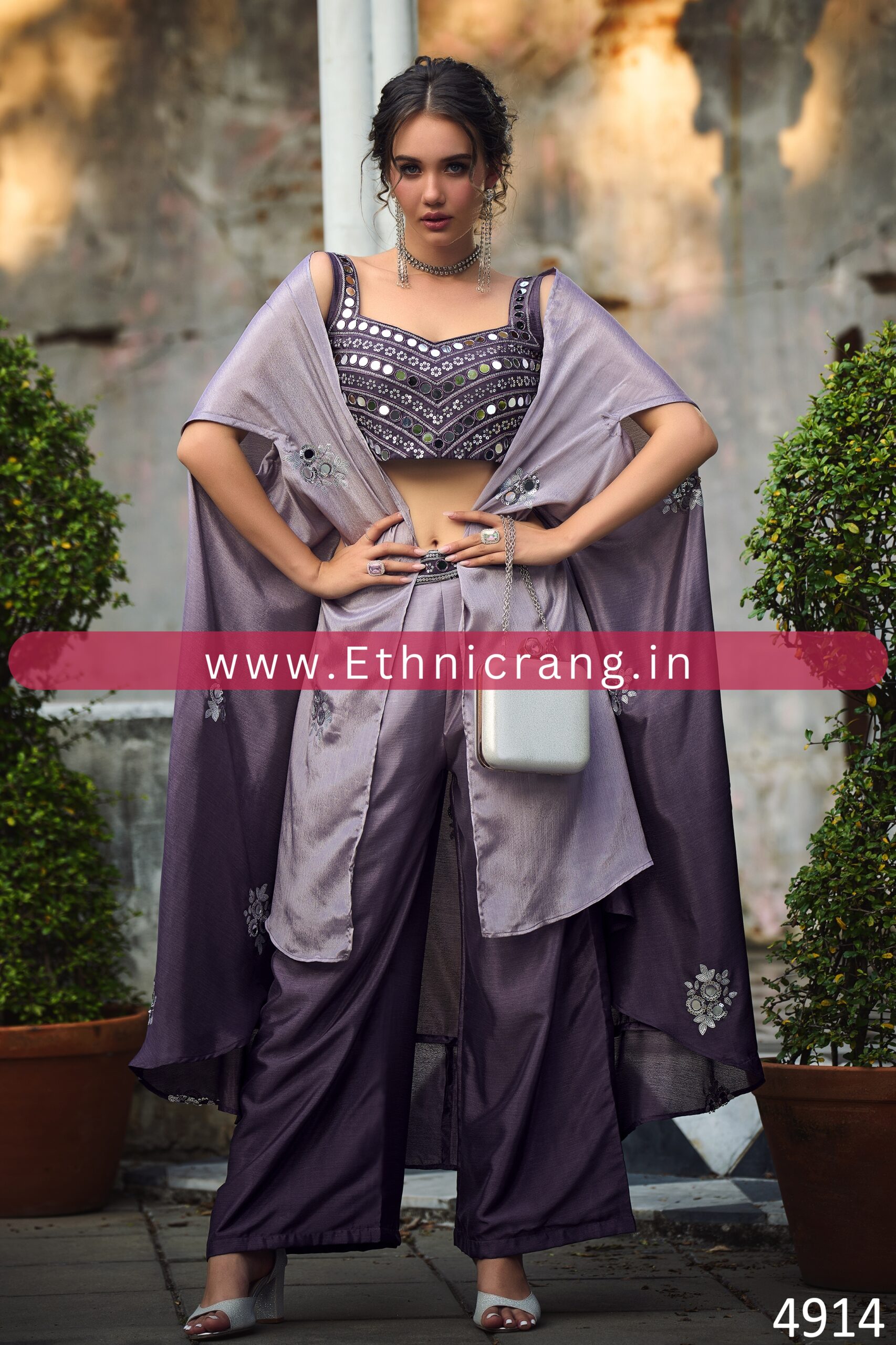 Upgrade Your Ethnic Wardrobe with Georgette Embroidered Blouse, Jacket & Plazo Set