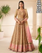 Ethnicrang Women's Real Georgette Embroidery Stitched Long Gown With Dupatta