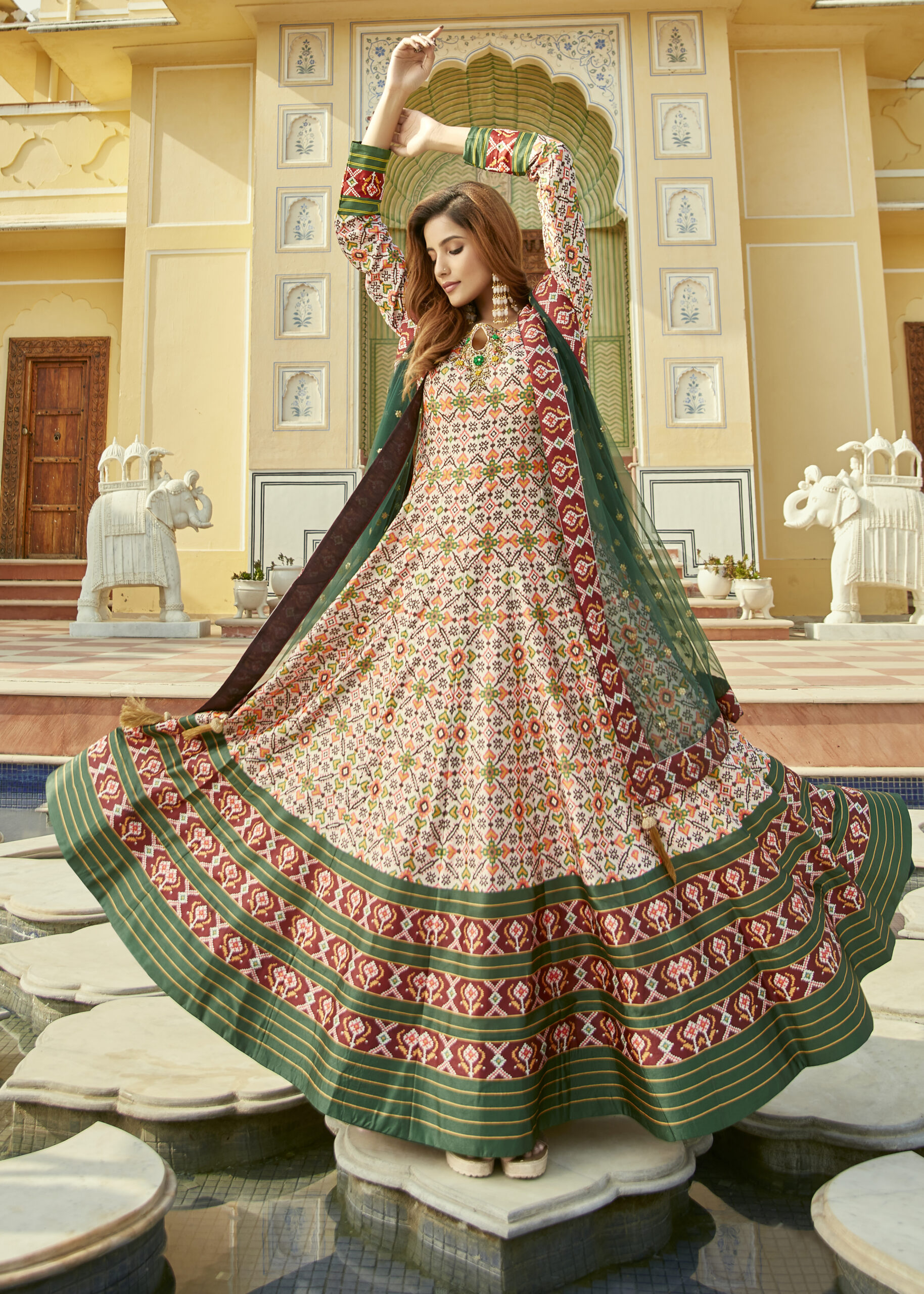 Designer Partywear Heavy Cherry Silk Stitched Gown With Dupatta
