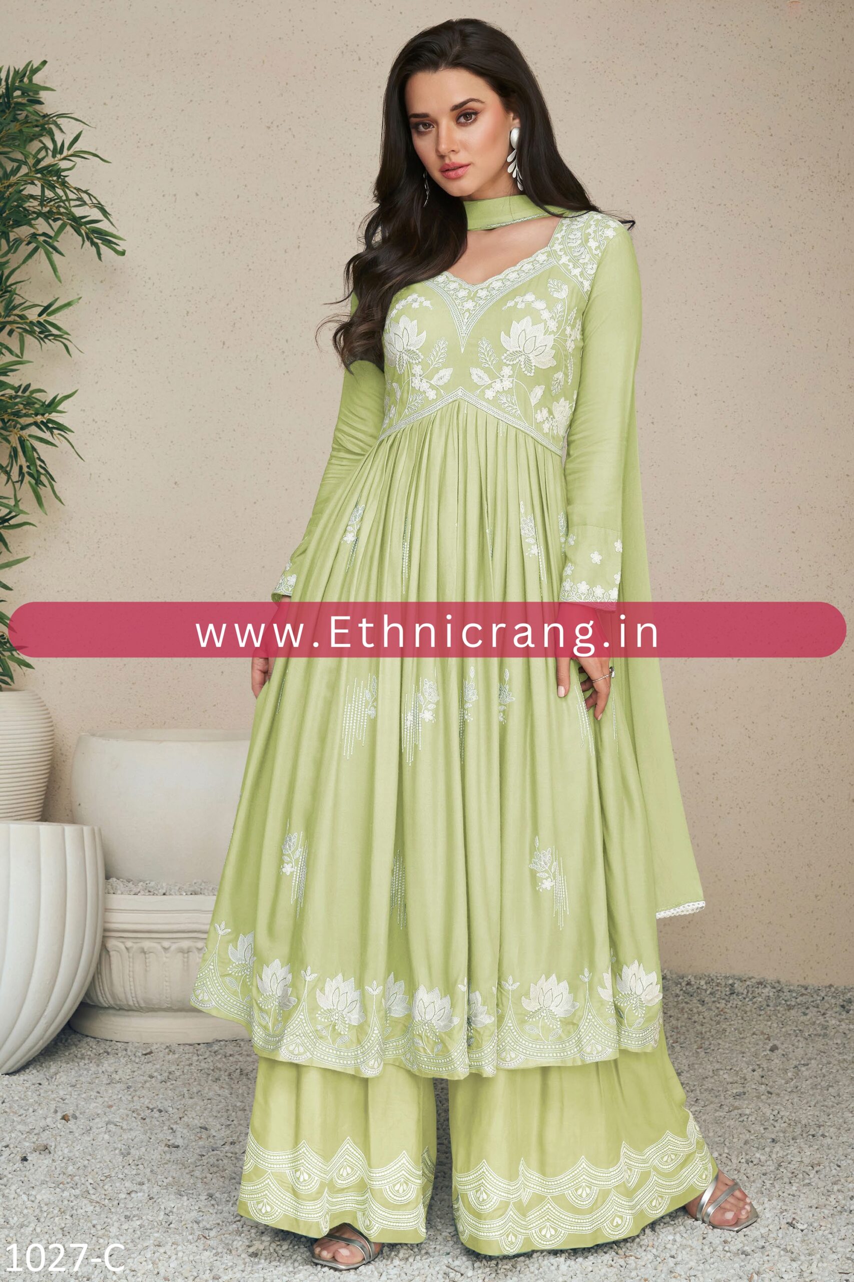 Shop the latest Lakhnavi Embroidered Kurti with Plazzo and Dupatta