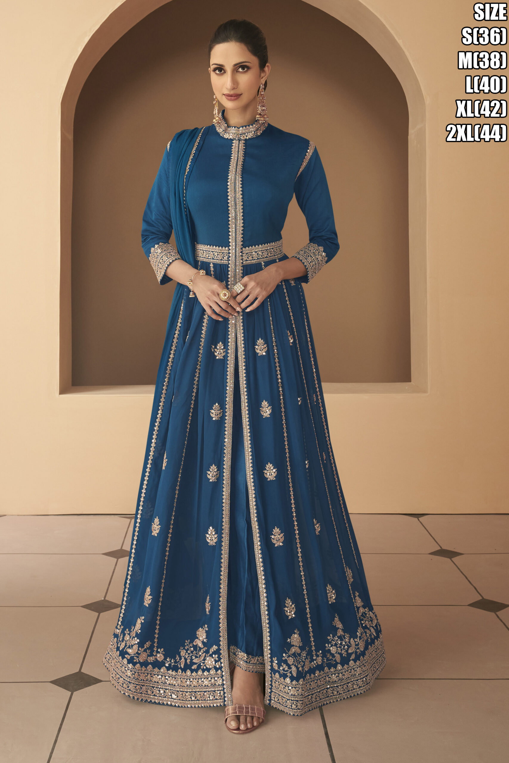 Readymade Real Georgette Partywear Embroidered Anarkali Gown