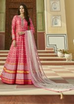 Designer Partywear Heavy Cherry Silk Stitched Gown With Dupatta