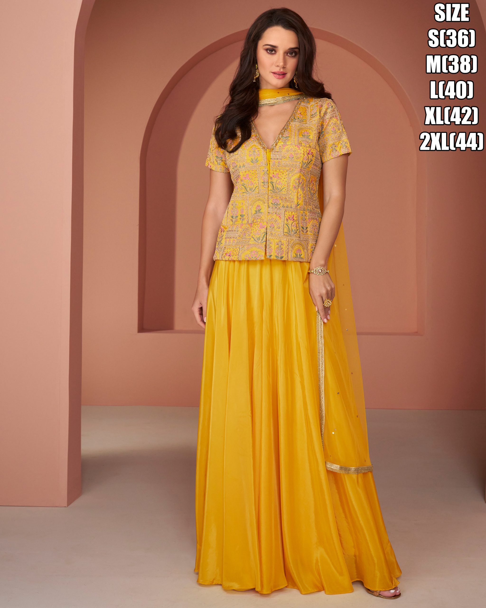 Women's Ready To Wear Real Georgette Embroidery Top With Plazzo With Dupatta