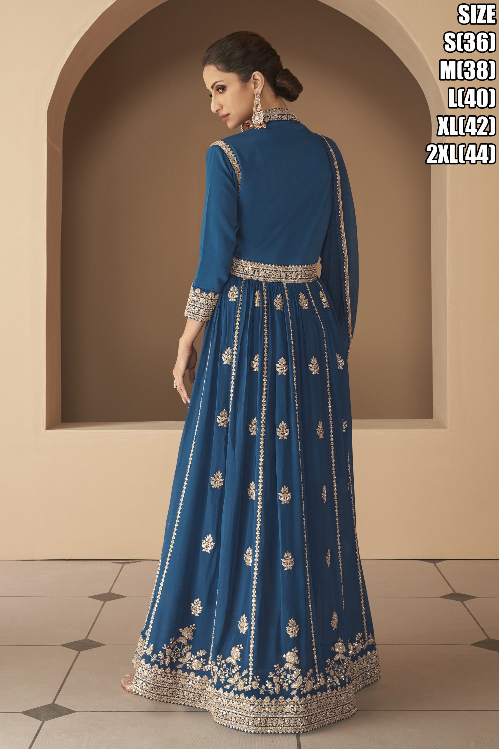 Readymade Real Georgette Partywear Embroidered Anarkali Gown