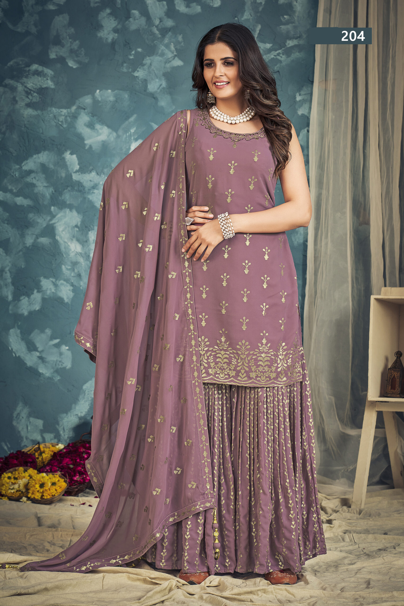 Presenting Readymade Georgette Embroidery Sharara Pair With Dupatta