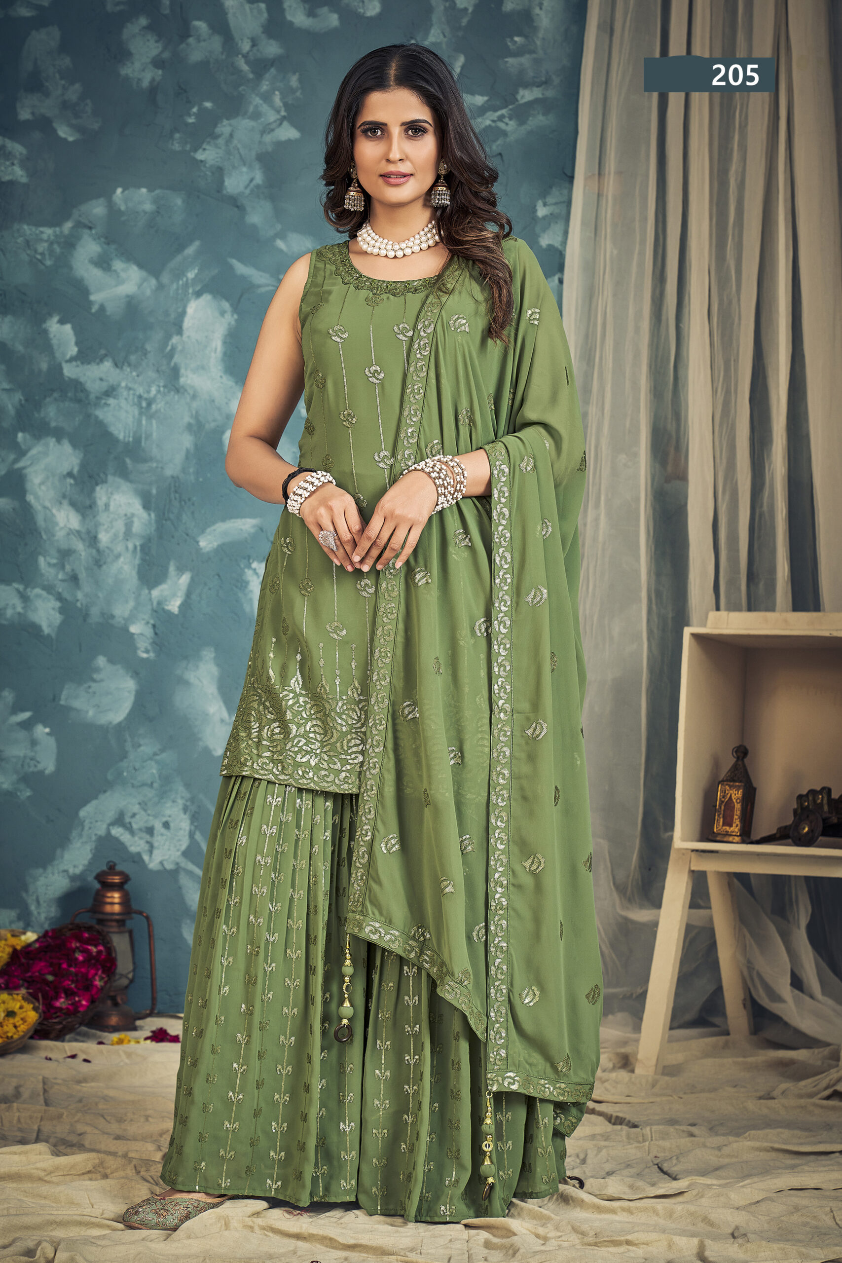 Presenting Readymade Georgette Embroidery Sharara Pair With Dupatta