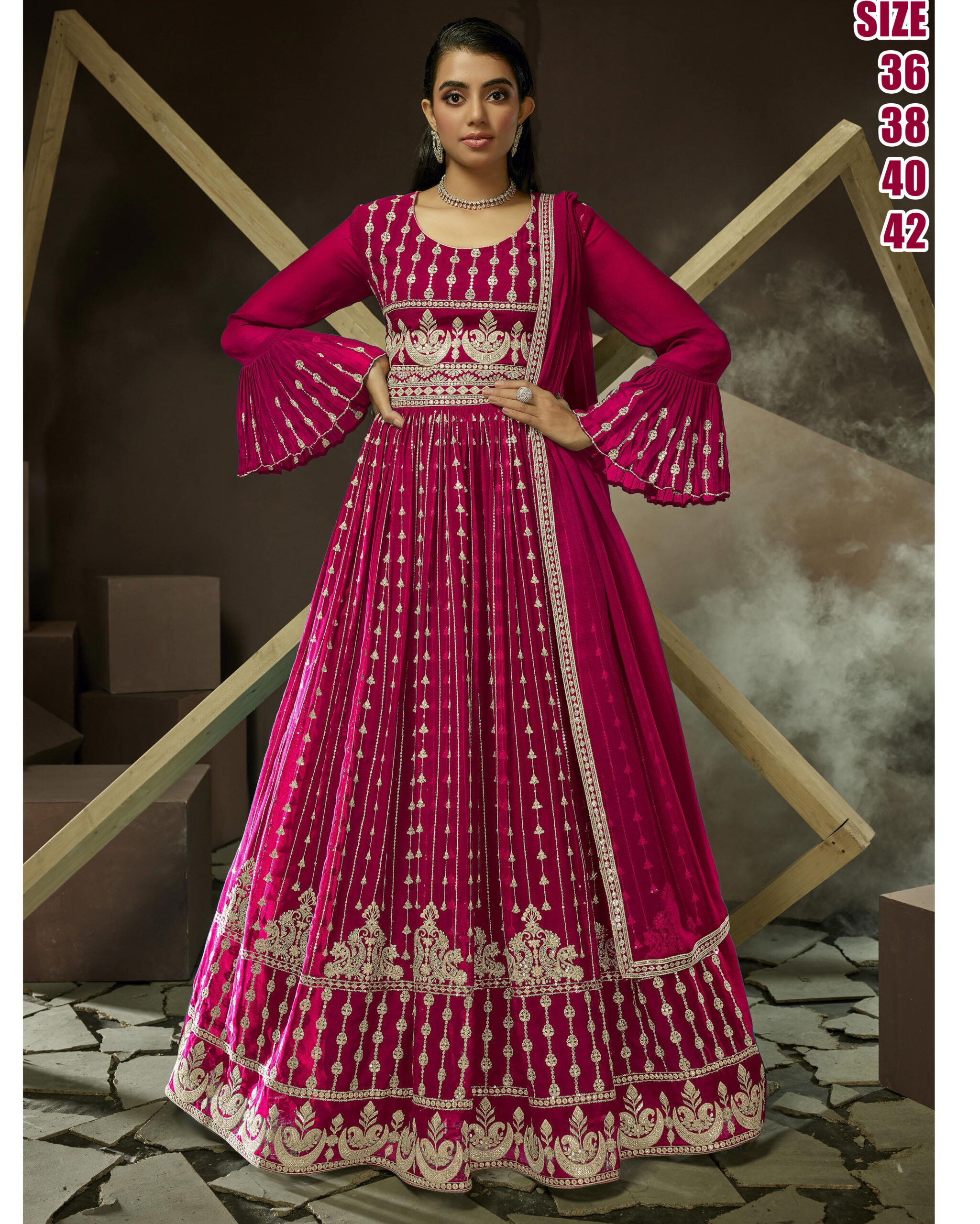 Falak by Fiona Georgette Embroidery Long Readymade Gown With Dupatta