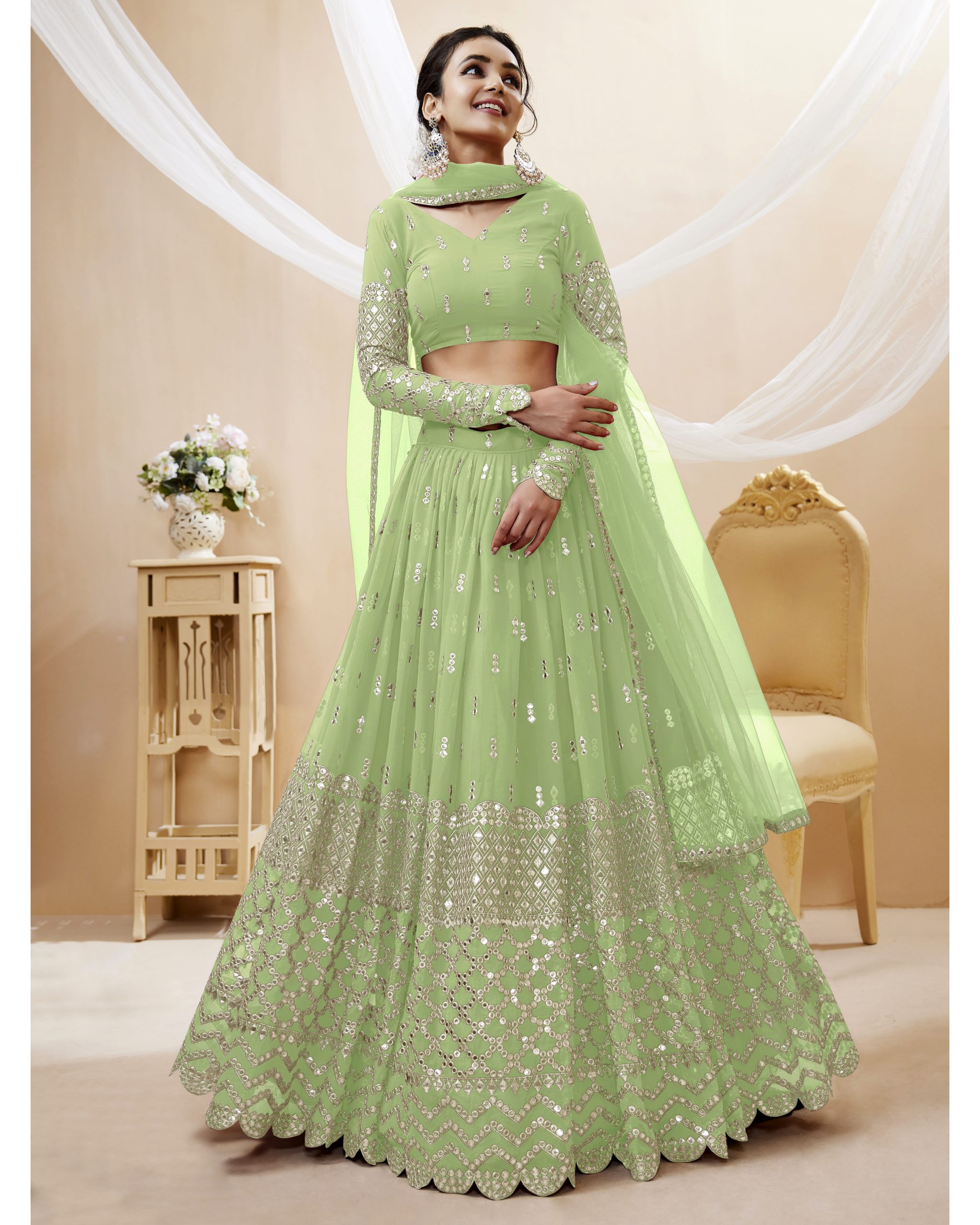 Create Your Dream Lehenga Semi-stitched Georgette Lehenga Fabric Georgette Choli And Georgette Dupatta Embellished With Sequin Embroidery