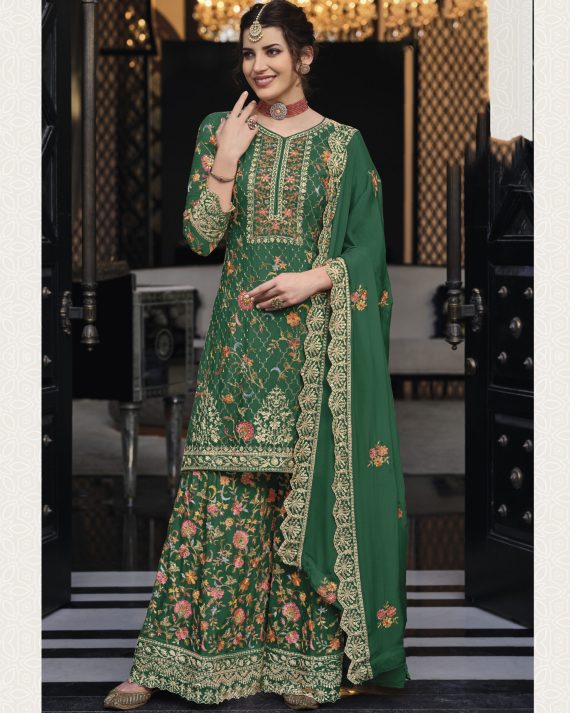 Party Wear Chinnon Semi Stitched Embroidery Salwar Kameez Collection