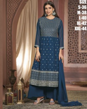 Blooming Georgette Embroidery Nyra Cut Readymade Suit