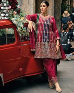 Elegant Baluming Chinon Top And Palazzo Set With Exquisite Embroidery Work Stitched Top & Free Size Palazzo