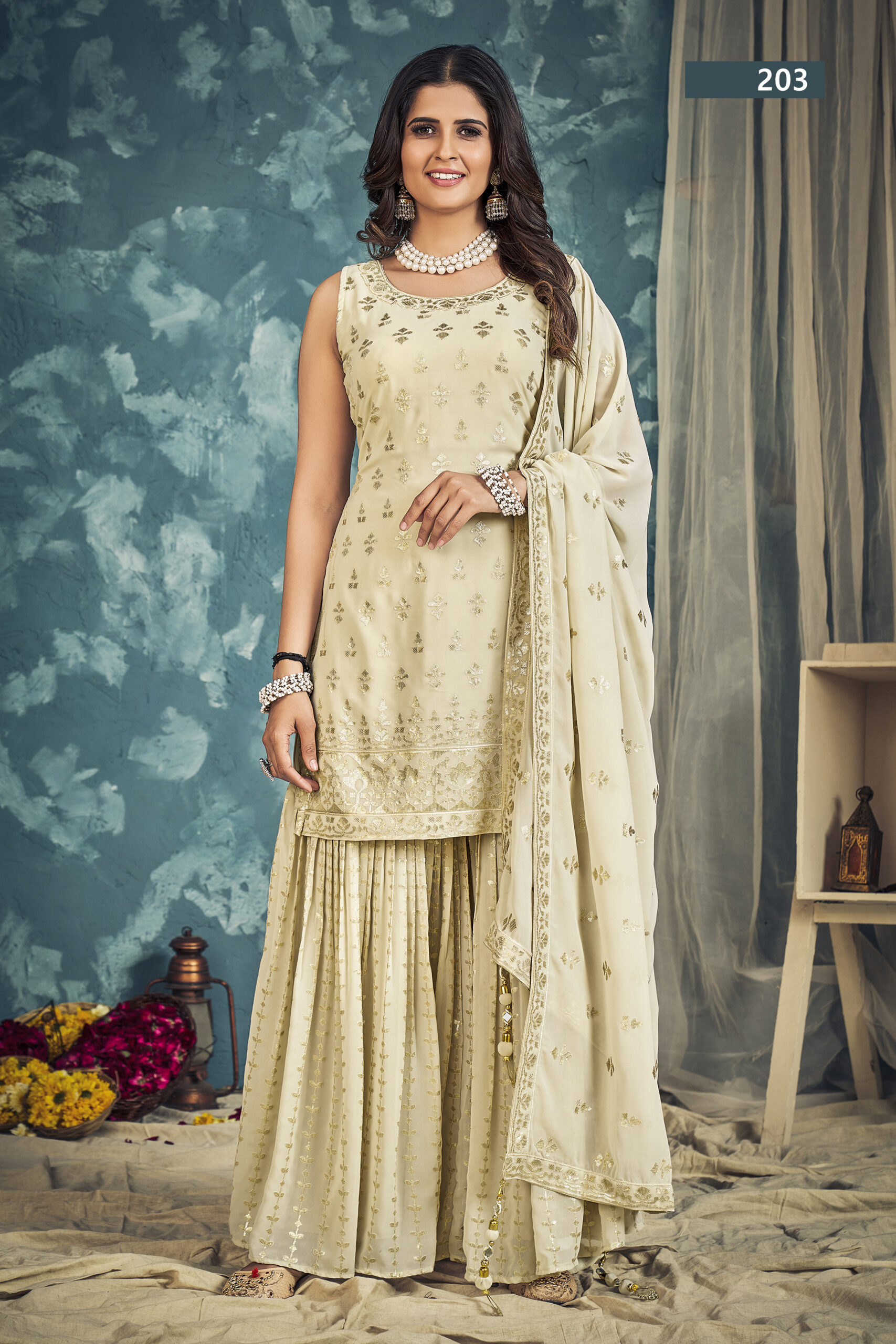Presenting Readymade Georgette Embroidery Sharara Pair With Dupatta