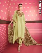 Sayuri Designer Present Stitched Cream Silk Satin Kaftan With Pant