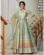 Your Style with our Killer Silk Gown Featuring Digital Print and Embroidery Work Complete the Look with a Stunning Stitched Digital Print Dupatta