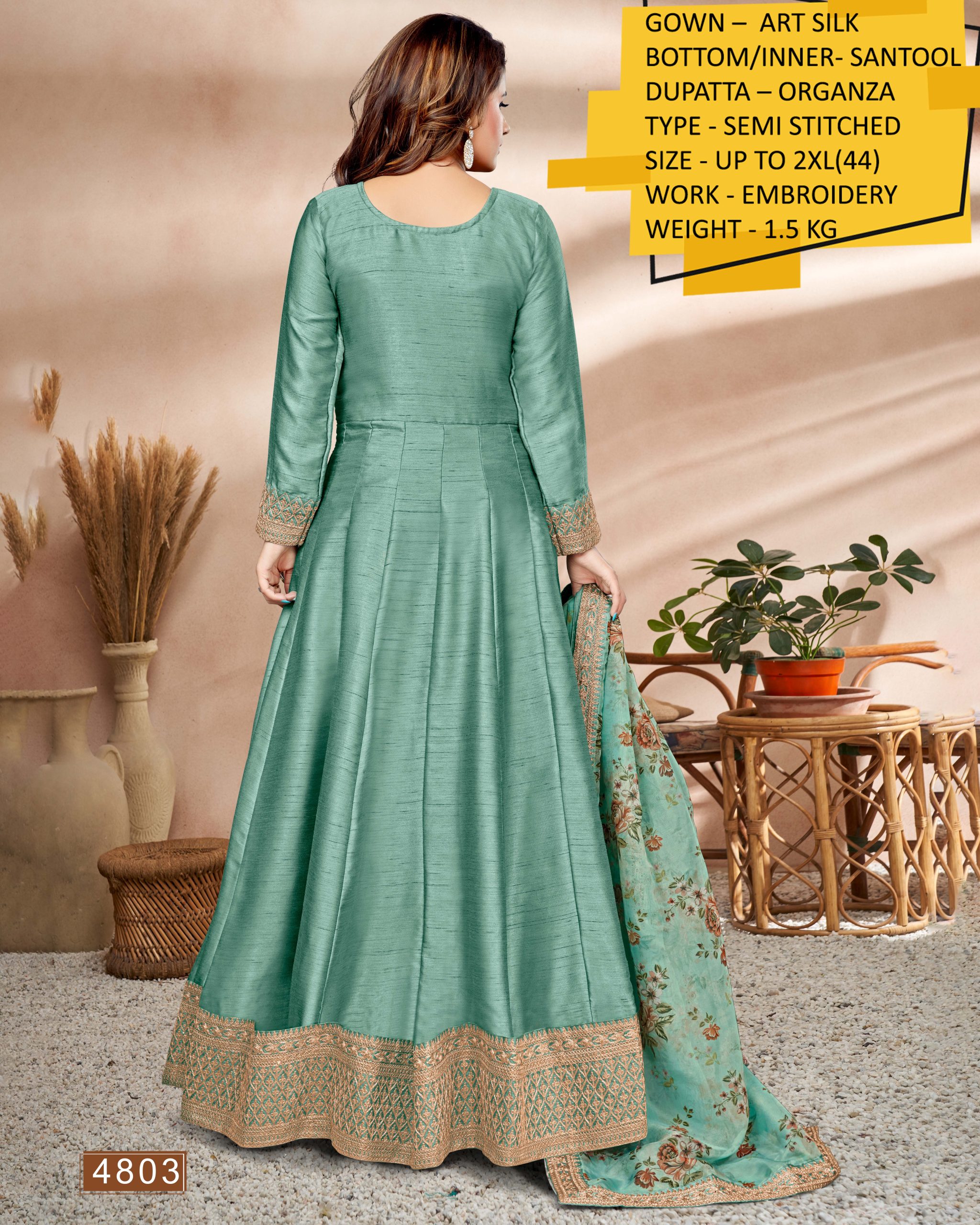 Partywear Semi Stitched Art Silk Long Gown Collection