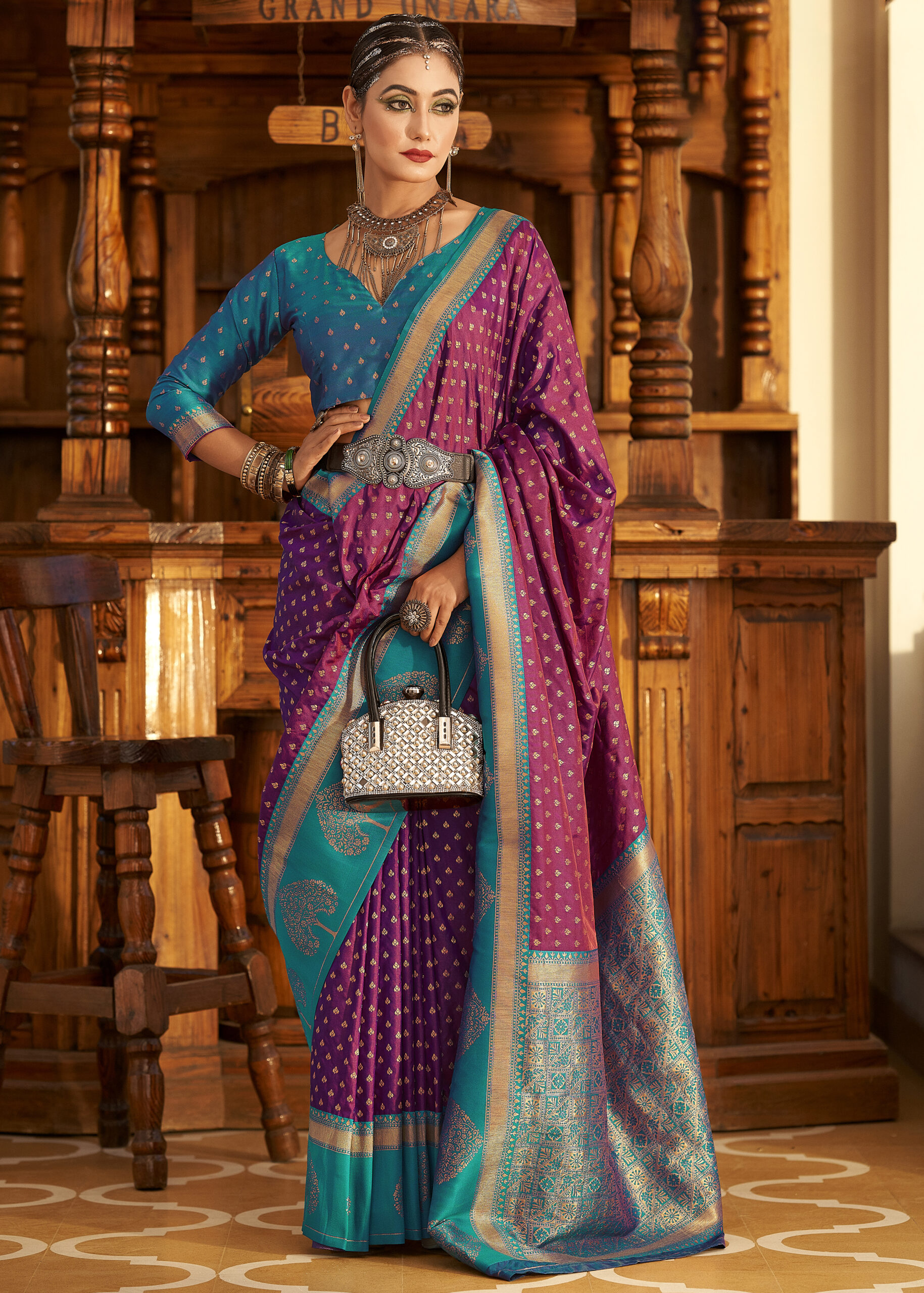 Designer Soft Banarasi Paithani With Copper Zari  Weaving Organza Unstitched Saree With Blouse