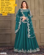 Our Semi Stitched Art Silk Heavy Embroidery Gown And Dupatta