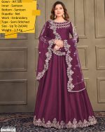 Our Semi Stitched Art Silk Heavy Embroidery Gown And Dupatta