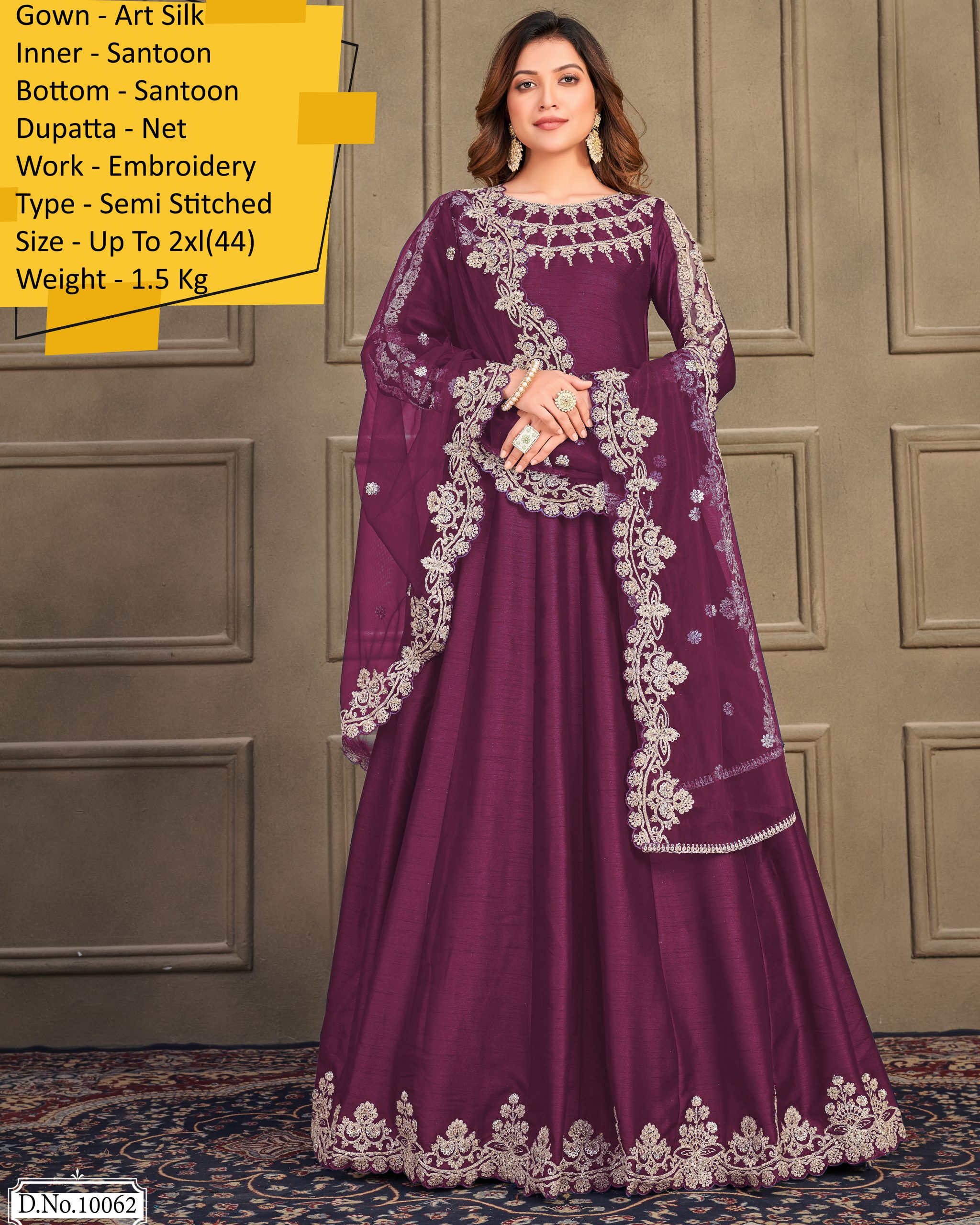 Our Semi Stitched Art Silk Heavy Embroidery Gown And Dupatta