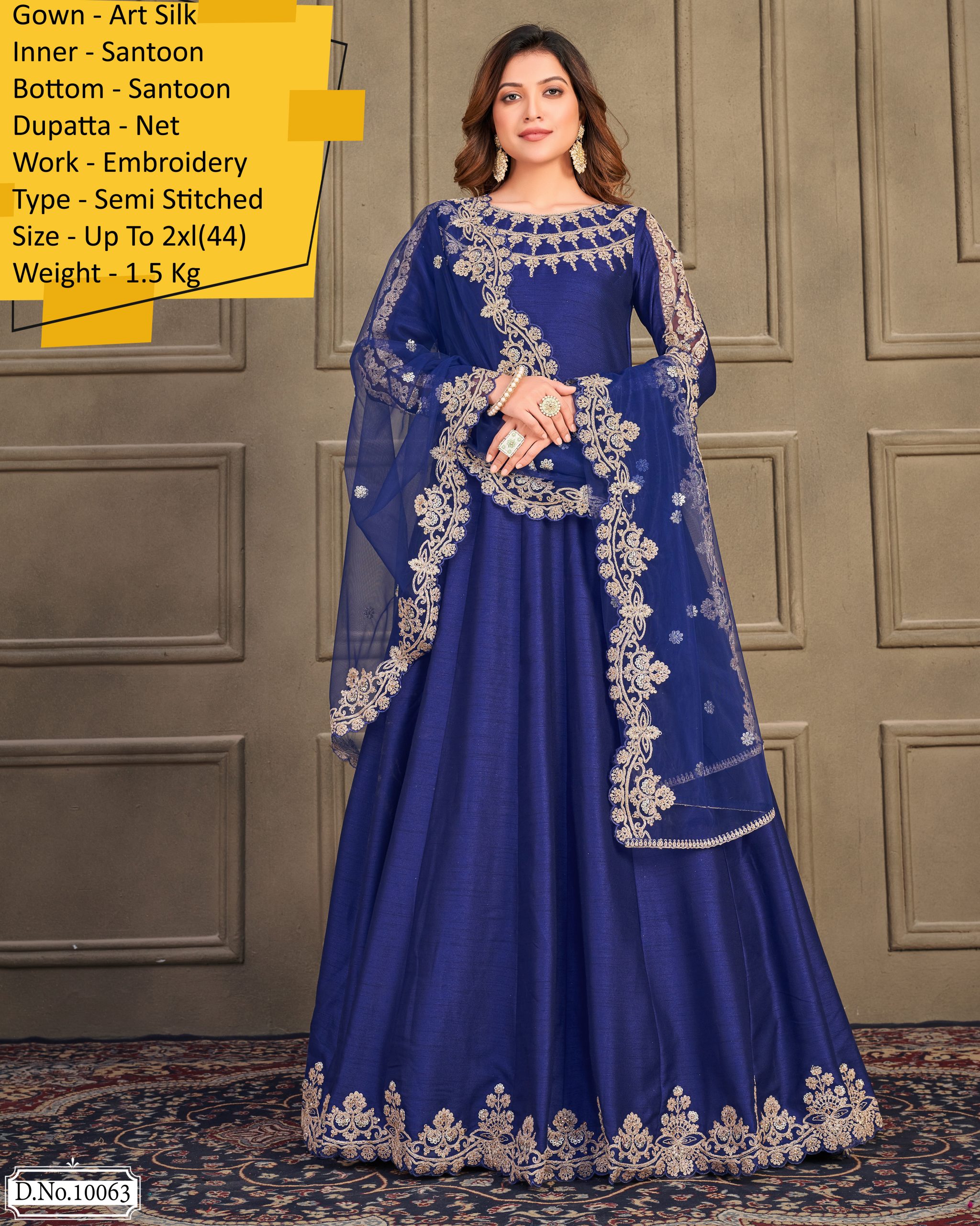 Our Semi Stitched Art Silk Heavy Embroidery Gown And Dupatta