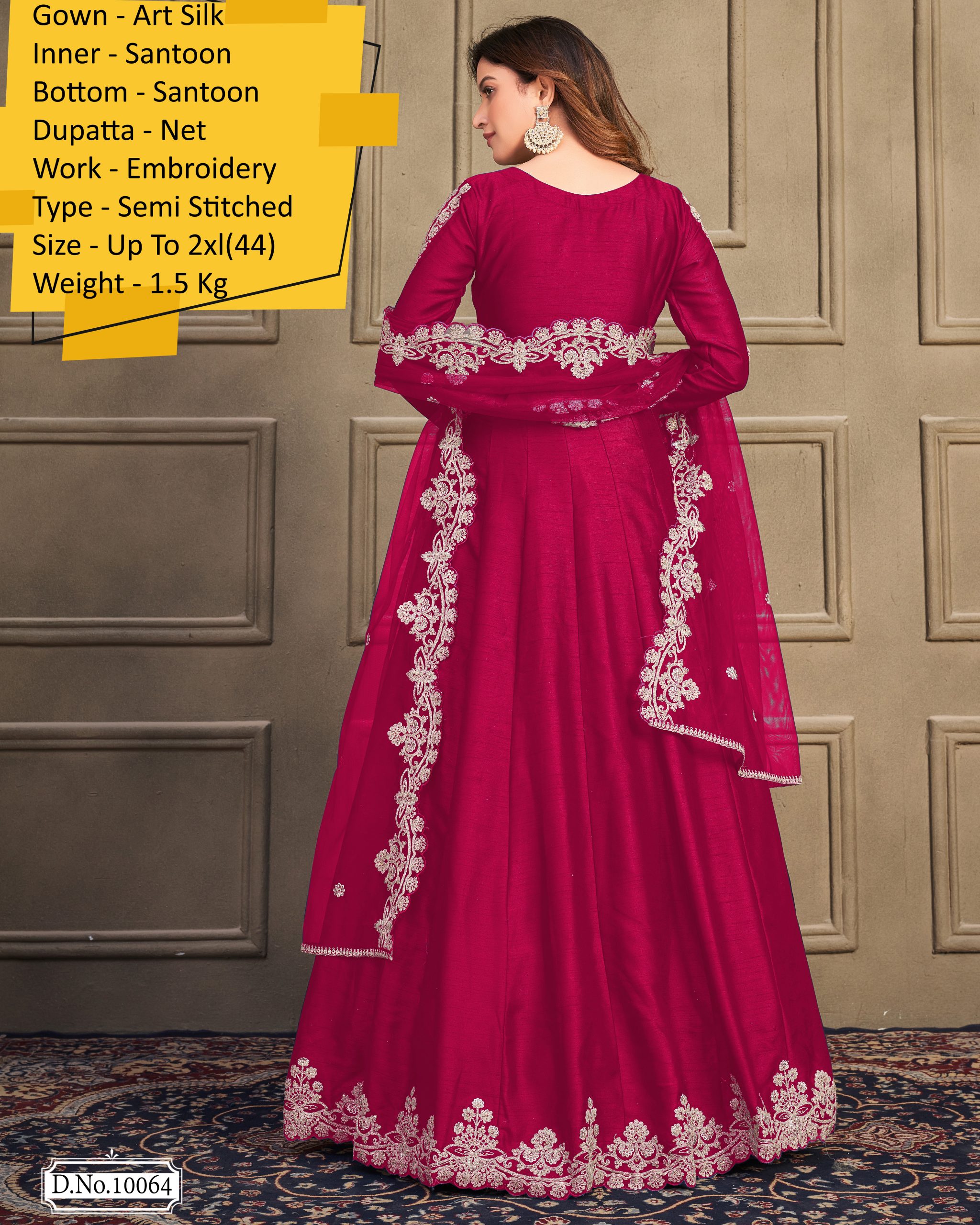 Our Semi Stitched Art Silk Heavy Embroidery Gown And Dupatta