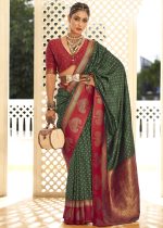 Designer Soft Banarasi Paithani With Copper Zari  Weaving Organza Unstitched Saree With Blouse
