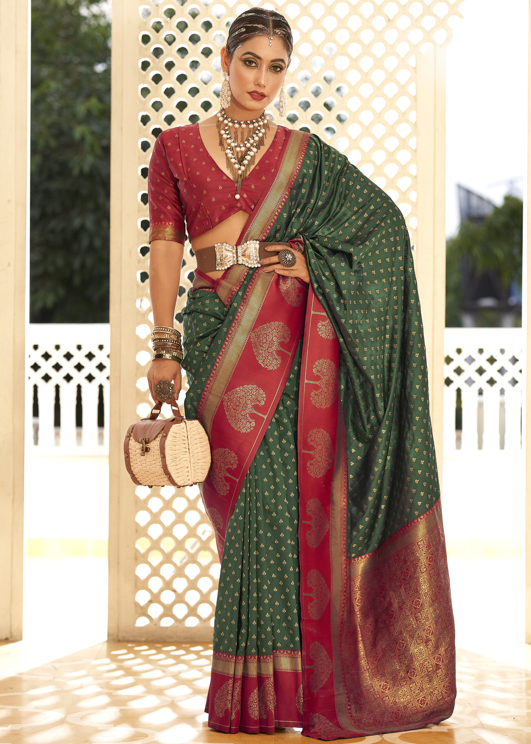 Designer Soft Banarasi Paithani With Copper Zari  Weaving Organza Unstitched Saree With Blouse