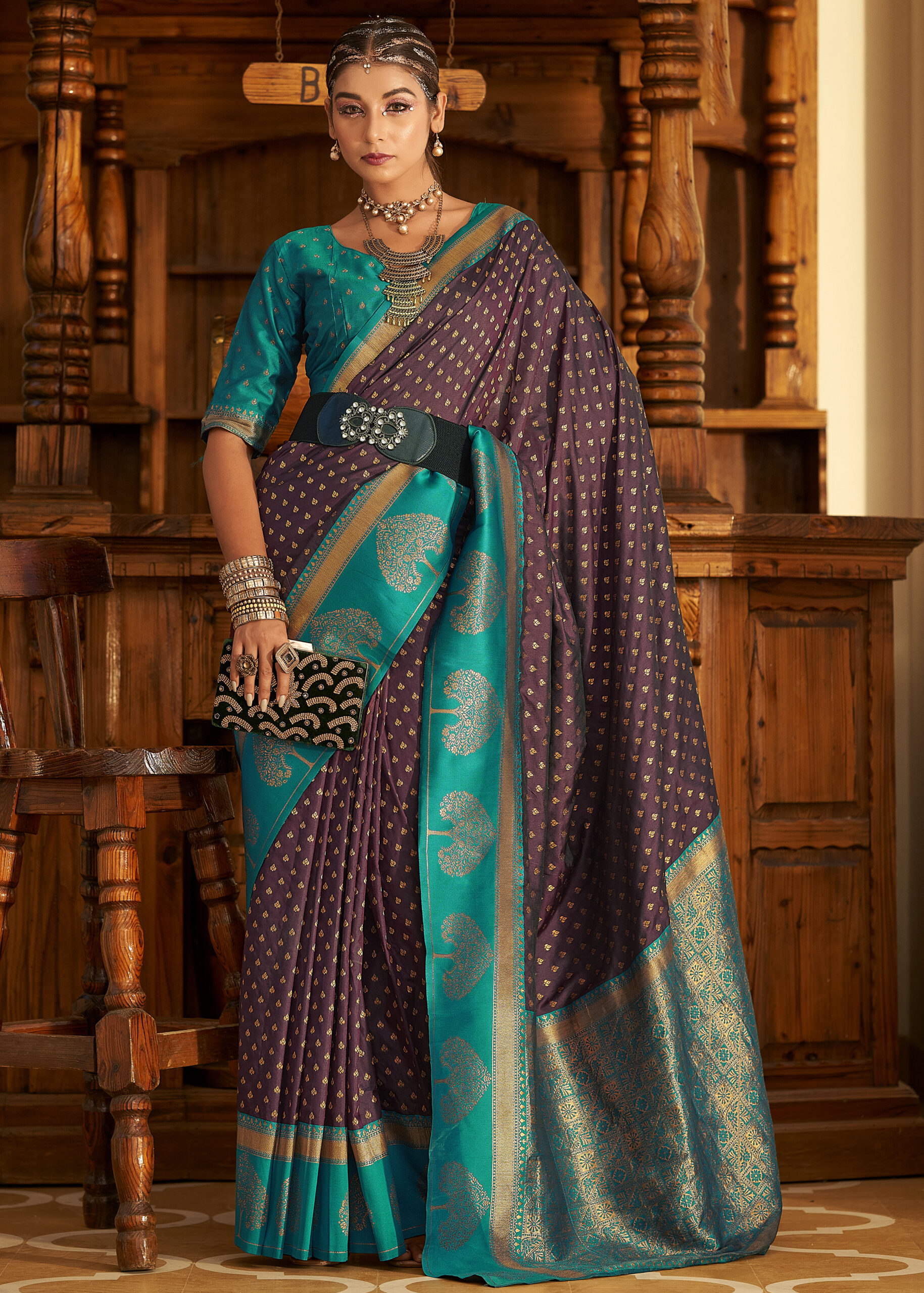 Designer Soft Banarasi Paithani With Copper Zari  Weaving Organza Unstitched Saree With Blouse