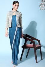 Imported Fabric Saree with Bonded Sprngle Border, Stylish Plain Blouse and Bonding Fabric Jacket - Your Perfect Fashion Trio