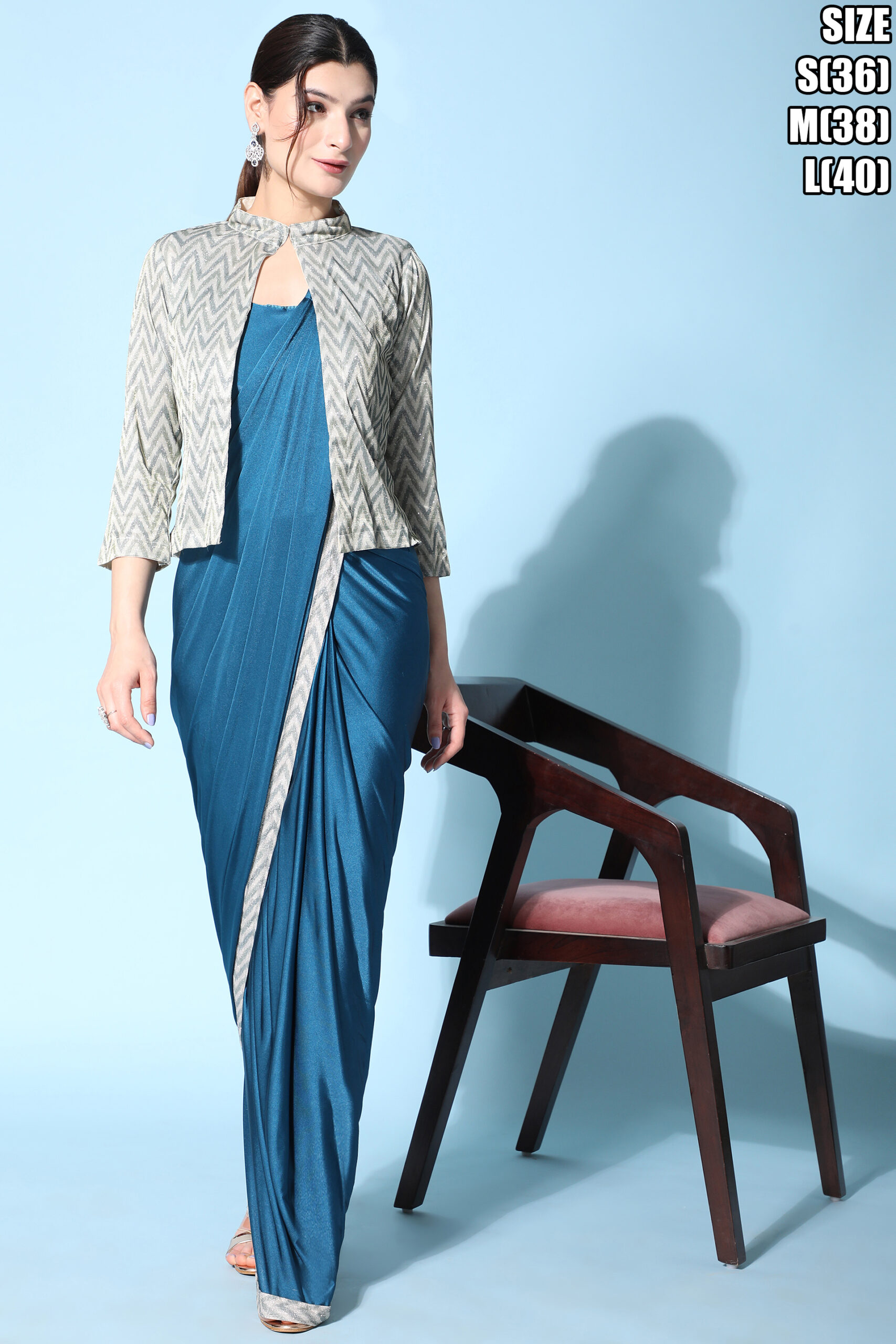 Imported Fabric Saree with Bonded Sprngle Border, Stylish Plain Blouse and Bonding Fabric Jacket - Your Perfect Fashion Trio