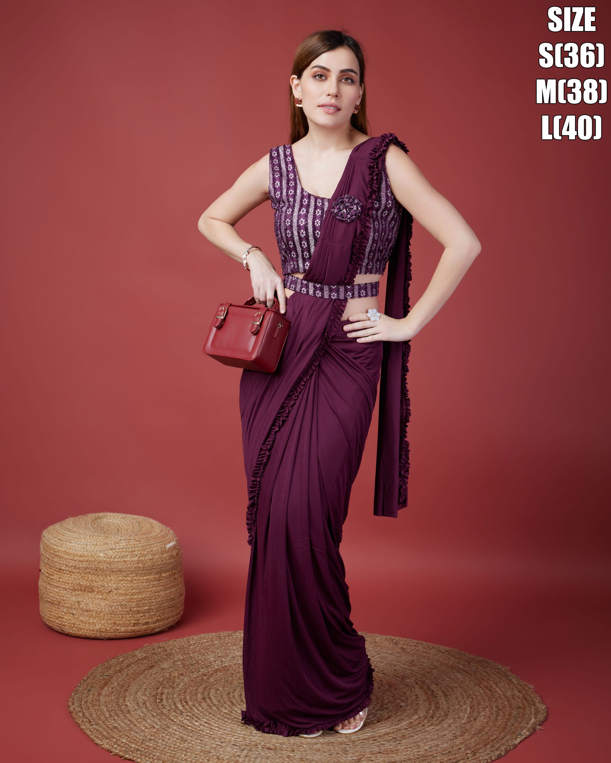 Women's Ready To Wear Imported Fabric Embellished Designer Saree With Stitched Blouse