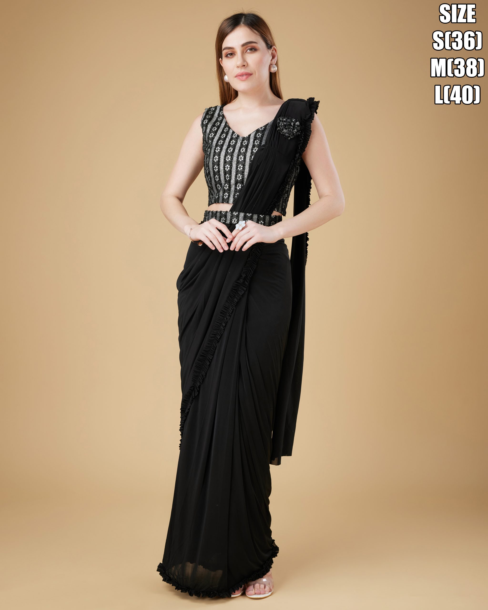 Women's Ready To Wear Imported Fabric Embellished Designer Saree With Stitched Blouse