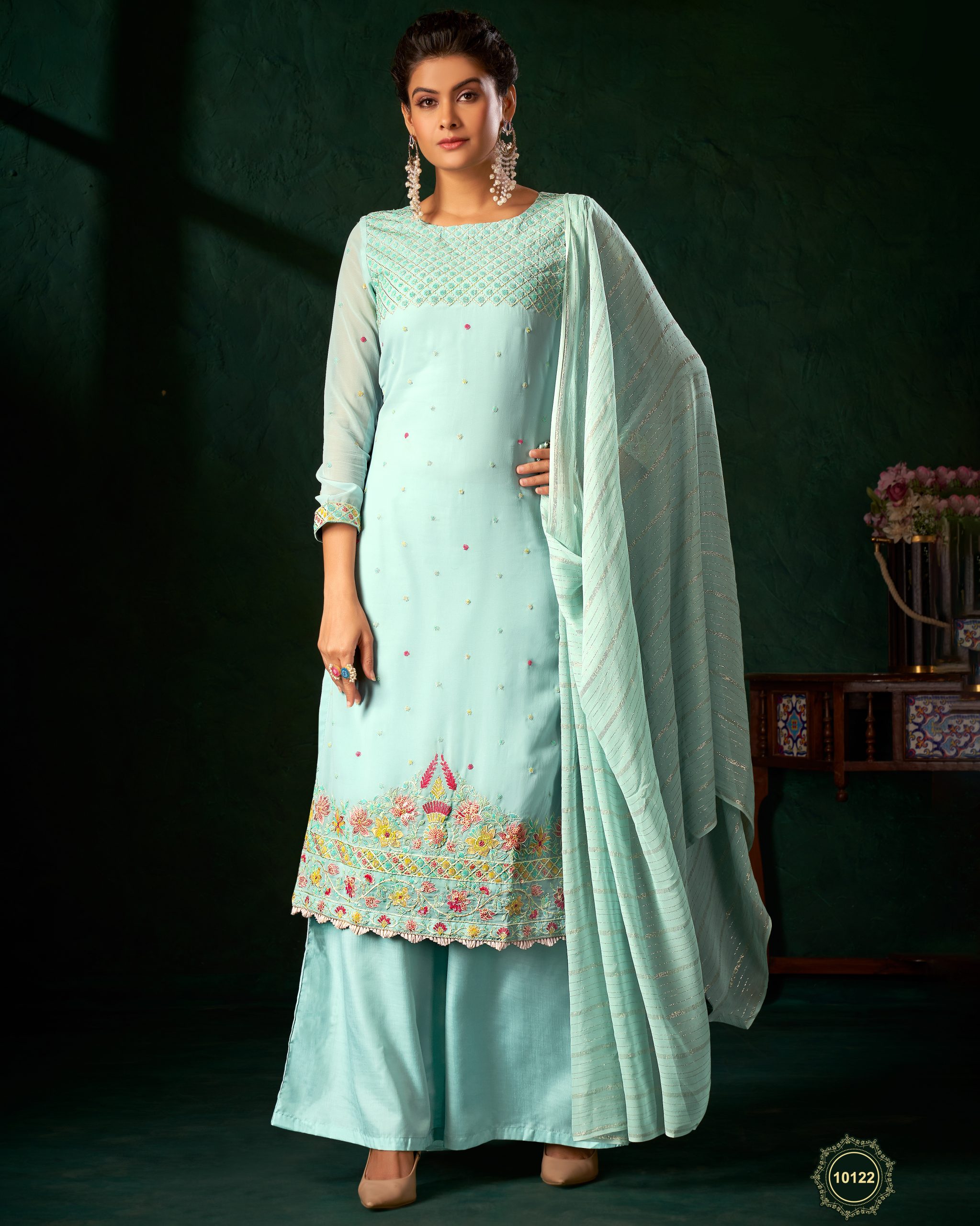 Women's Pure Visocose Embrodiery Party Wear Semi Stitched Salwar Kameez For Wholesale