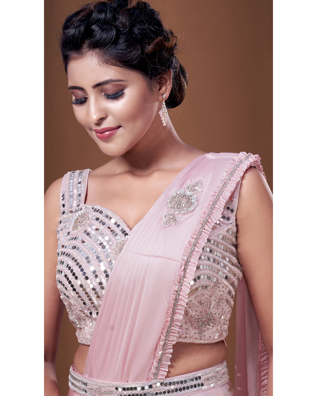 Ready To Wear Partywear Imported Lycra Saree With Stiched Blouse