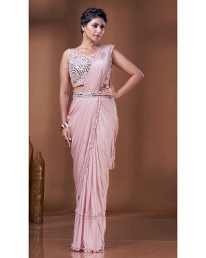 Ready To Wear Partywear Imported Lycra Saree With Stiched Blouse