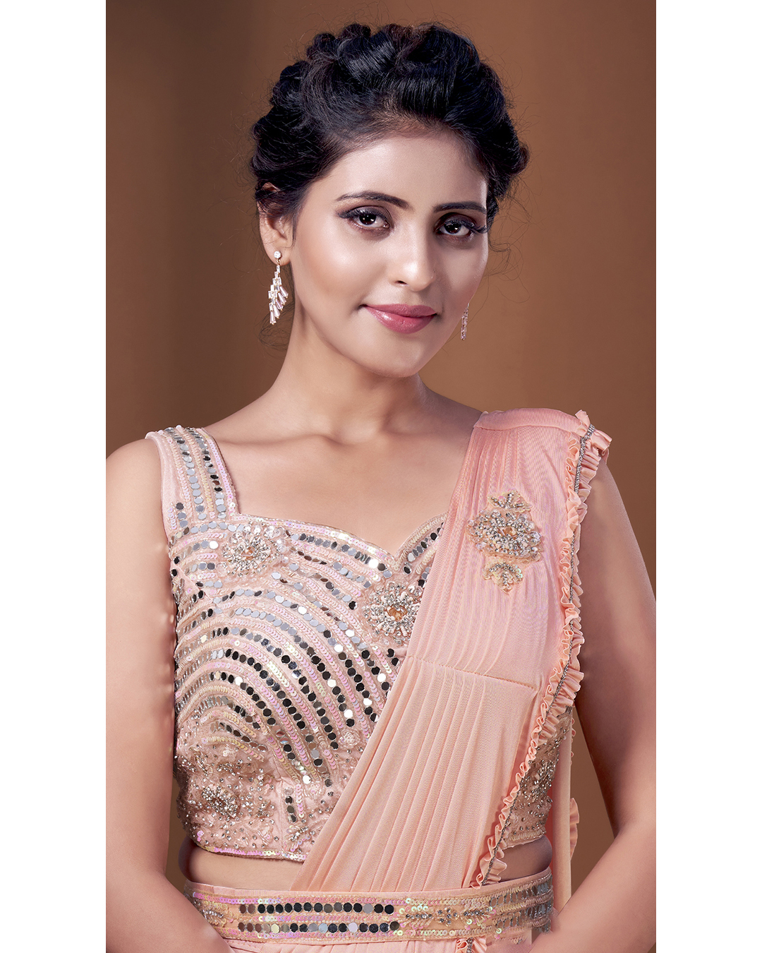 Ready To Wear Partywear Imported Lycra Saree With Stiched Blouse