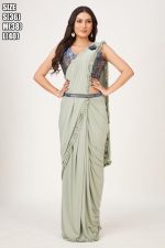 Celebrity Style Fancy Ready To Wear Saree with Readymade Blouse And Bonding Sparkle Belt