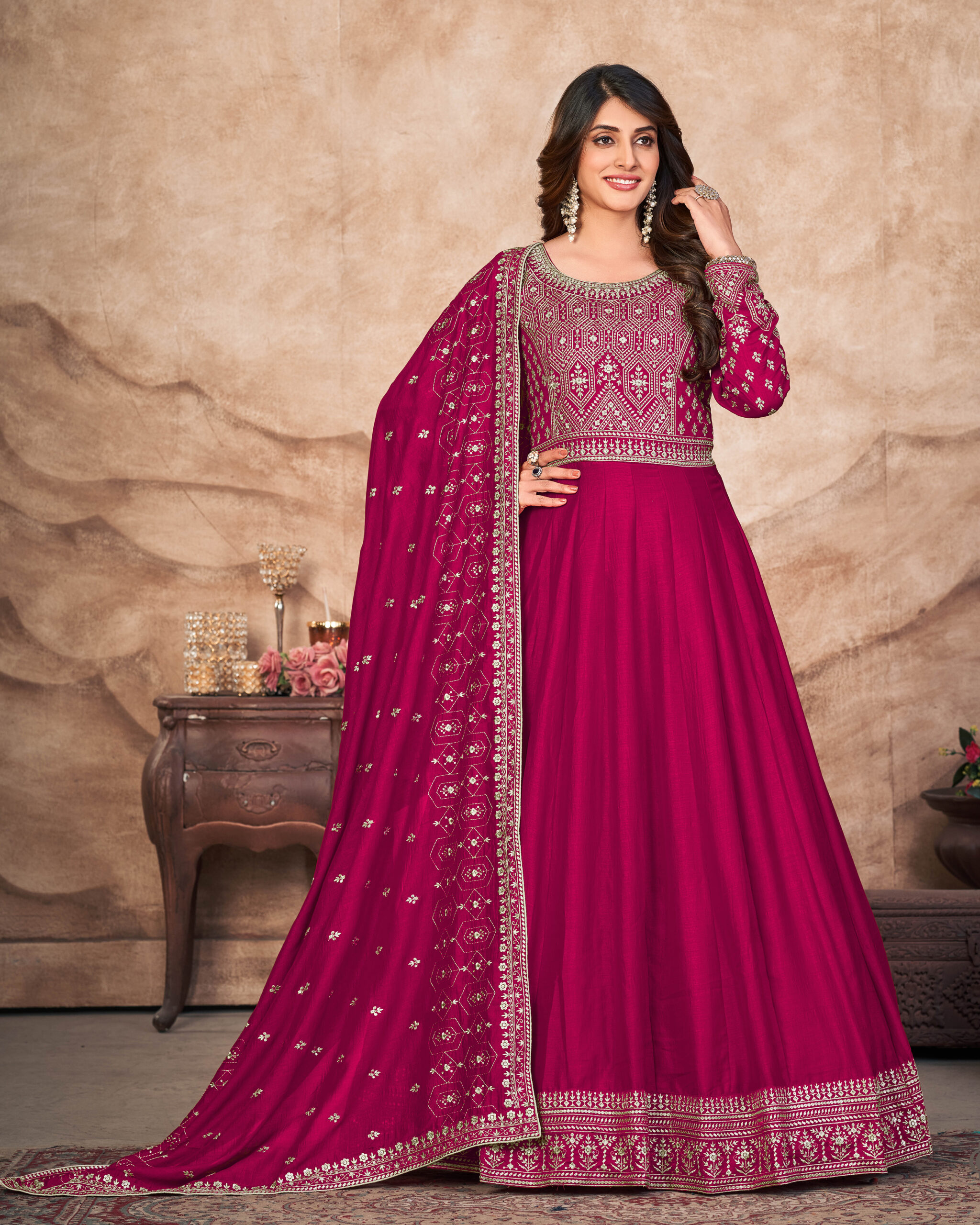 Presenting Partywear Art Silk Long Gown Collection