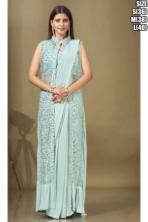 Glamour Unleashed: Imported Lycra Saree, Fancy Sequin Blouse + Parl Work, Designer Sequins Shrug - A Perfect Trifecta of Style