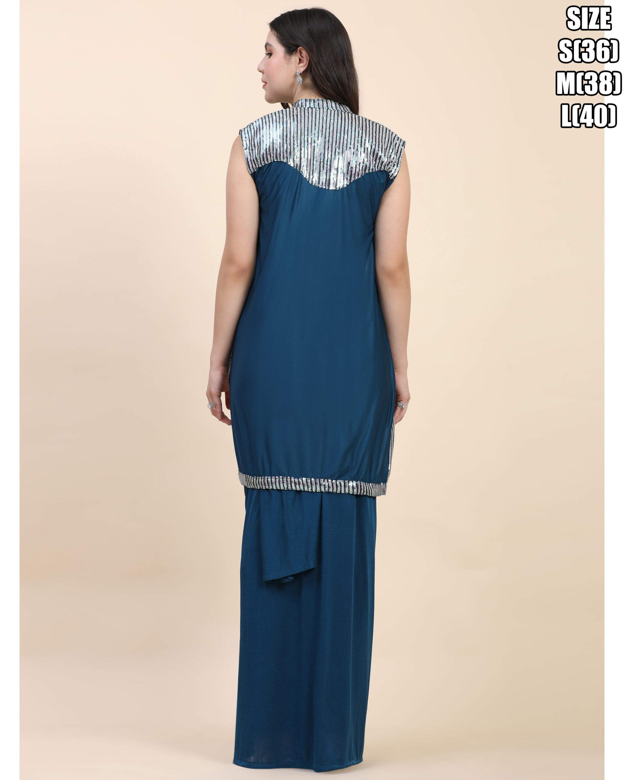 Women's Fancy Embrodiery Ready To Wear Saree With Long Shrug & Blouse