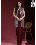 Women's Fancy Embrodiery Ready To Wear Saree With Long Shrug & Blouse