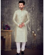 Presenting Readymade Slub Silk Mens Wear Kurta With Payjama