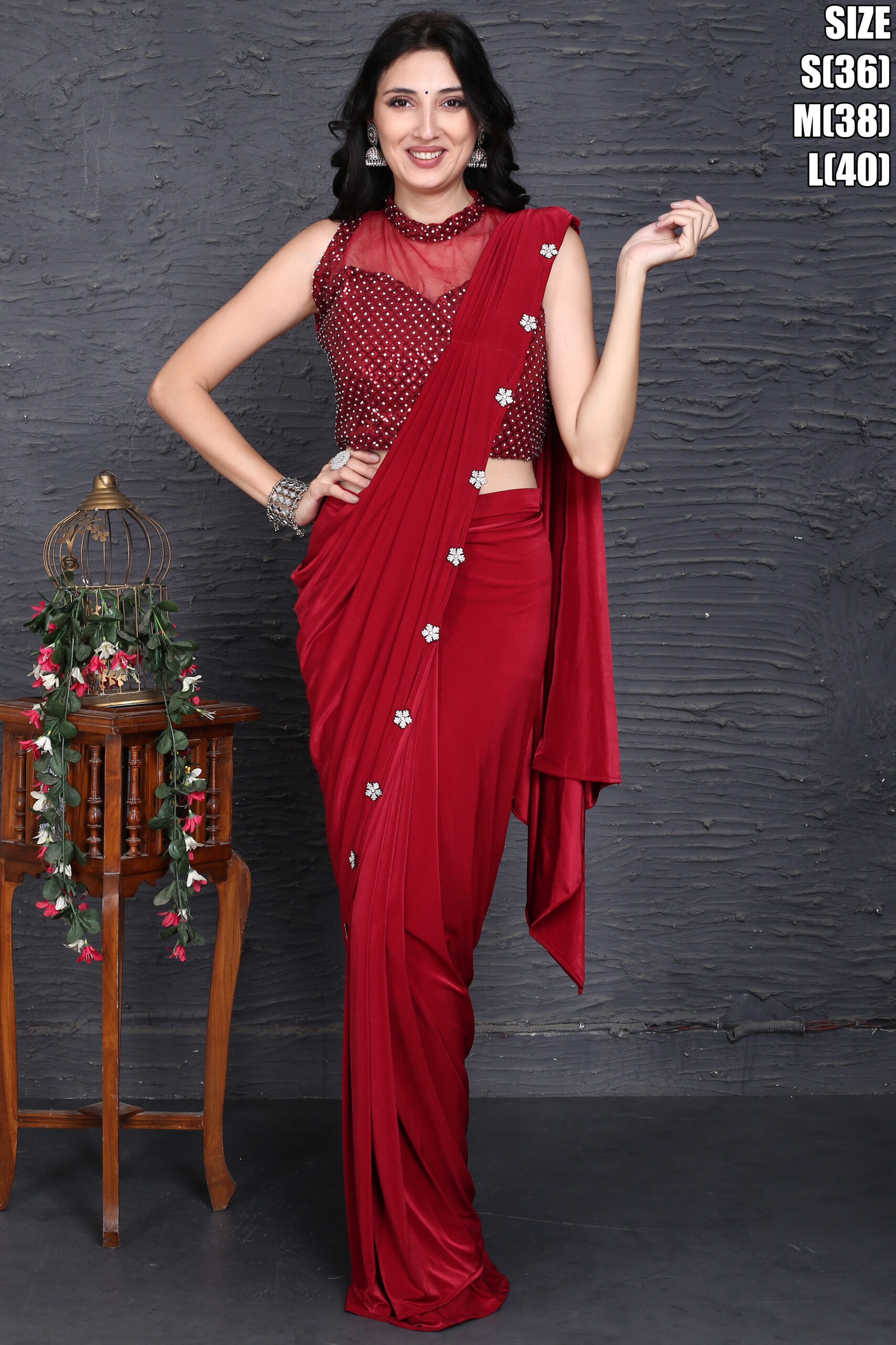 Grace and Glamour Unite: Saree in Imported Fabric with Diamond Work Border, Accompanied by a Blouse featuring Exquisite Diamond Work and Sequin Embroidery