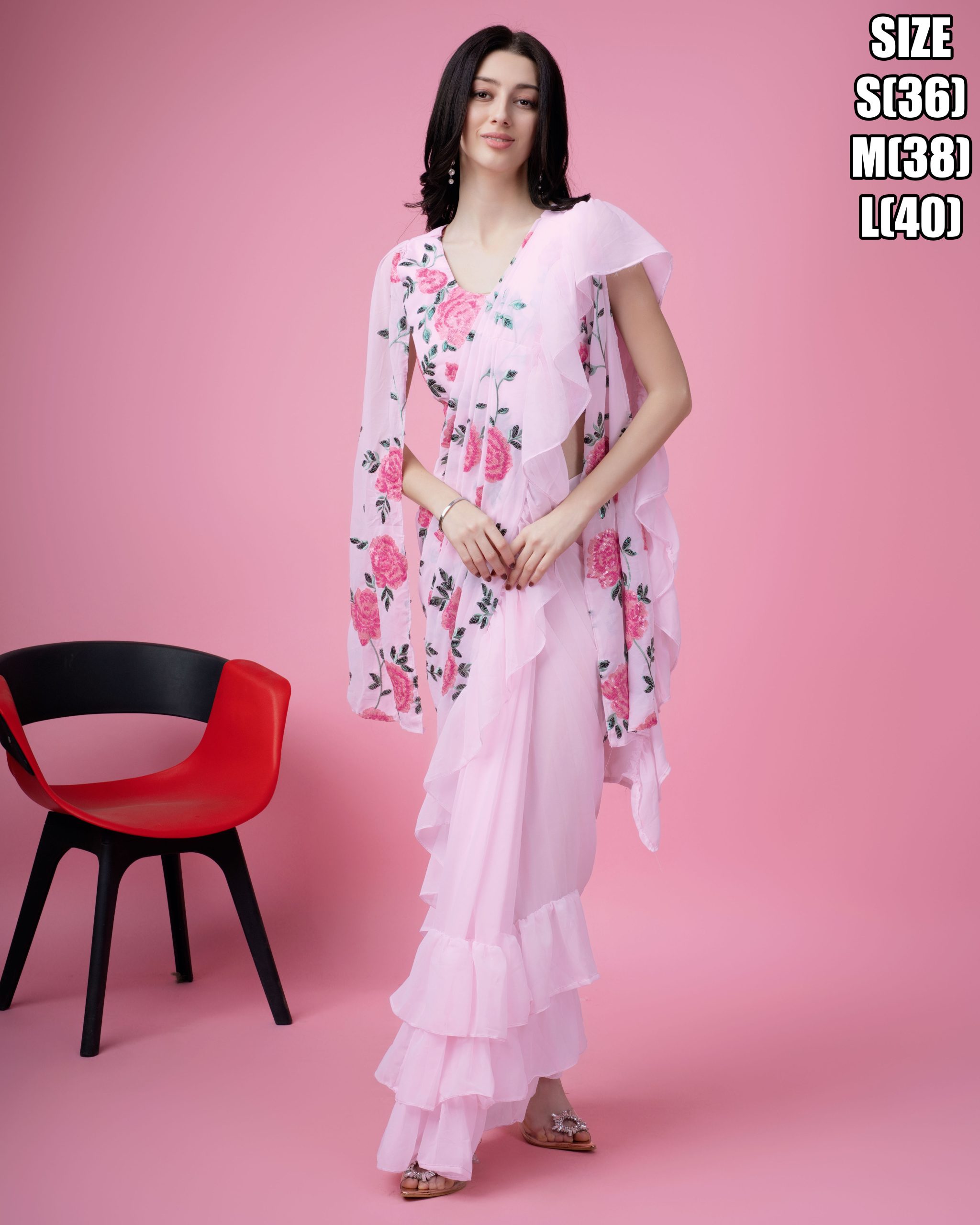 Women's Exclusive Georgette Fabric Ready To Wear Saree With Stitched Blouse Pre Stitched Saree Pre Draped Saree Pre Pleated Saree 1 Minute Saree Instant Saree