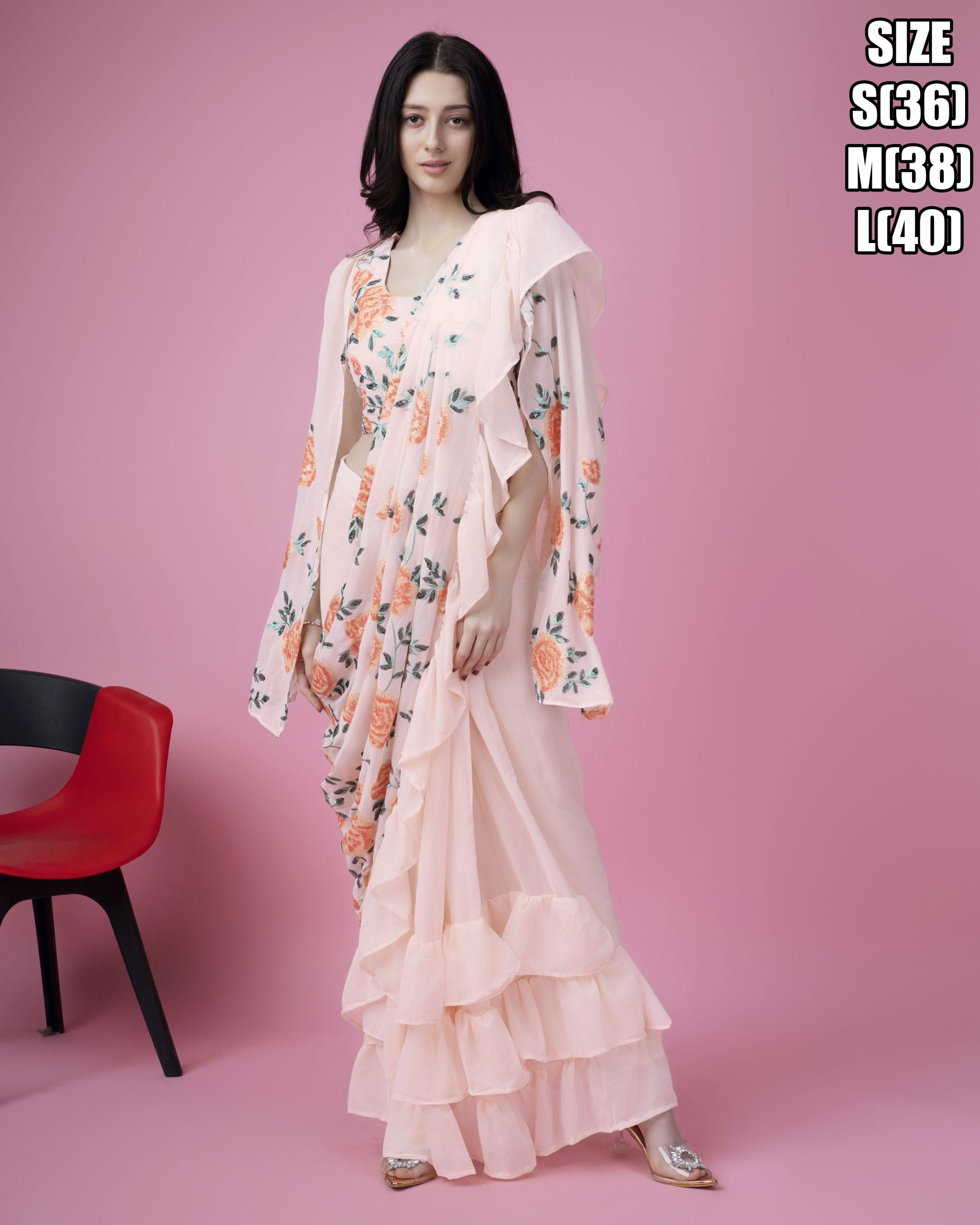 Women's Exclusive Georgette Fabric Ready To Wear Saree With Stitched Blouse Pre Stitched Saree Pre Draped Saree Pre Pleated Saree 1 Minute Saree Instant Saree