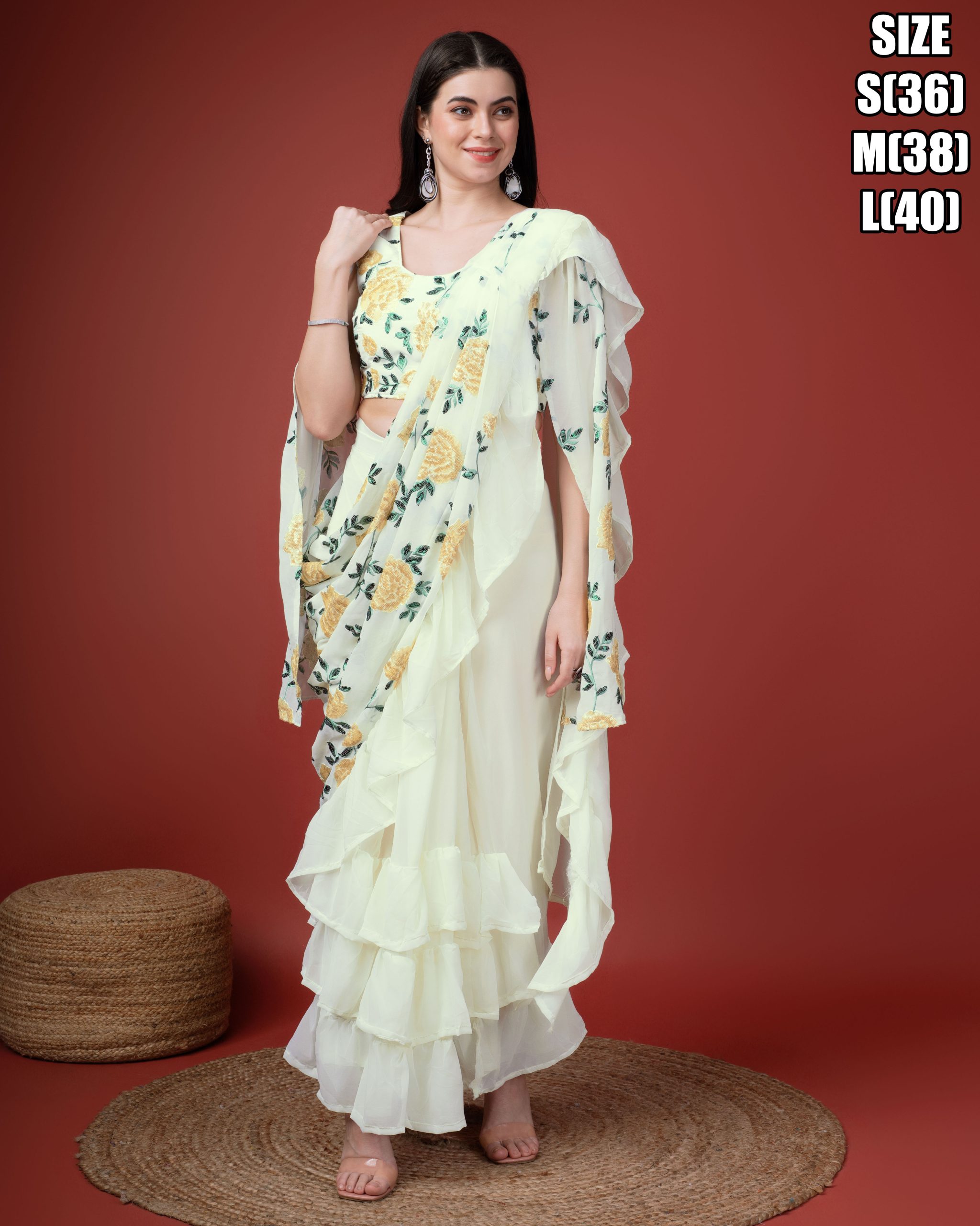 Women's Exclusive Georgette Fabric Ready To Wear Saree With Stitched Blouse Pre Stitched Saree Pre Draped Saree Pre Pleated Saree 1 Minute Saree Instant Saree