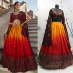 Floral Printe With Sequins Embroidered With Mirror Work Georgette Festive & Party Wear Semi Stitched Lehenga