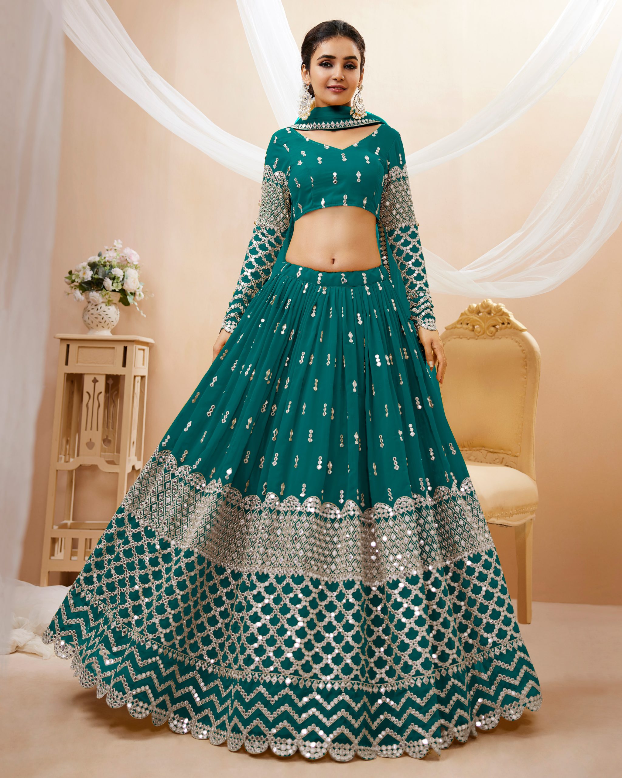 Create Your Dream Lehenga Semi-stitched Georgette Lehenga Fabric Georgette Choli And Georgette Dupatta Embellished With Sequin Embroidery