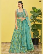 Wome's Organza Thread Work Semi Stitched Designer Crop Top Lehenga Choli
